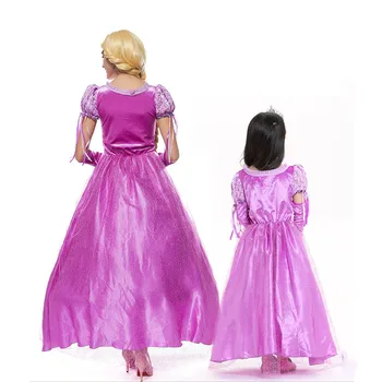 Družina Dekleta Princesa Rapunzel Kostum Obleko Odrasle Ženske Zapleten Vlogo Igrajo Frocks Kostum Za Noč Čarovnic/Pustni Party 0