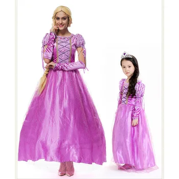 Družina Dekleta Princesa Rapunzel Kostum Obleko Odrasle Ženske Zapleten Vlogo Igrajo Frocks Kostum Za Noč Čarovnic/Pustni Party 1