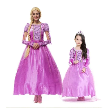 Družina Dekleta Princesa Rapunzel Kostum Obleko Odrasle Ženske Zapleten Vlogo Igrajo Frocks Kostum Za Noč Čarovnic/Pustni Party 2