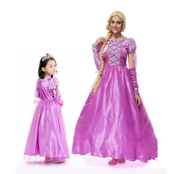Družina Dekleta Princesa Rapunzel Kostum Obleko Odrasle Ženske Zapleten Vlogo Igrajo Frocks Kostum Za Noč Čarovnic/Pustni Party 5