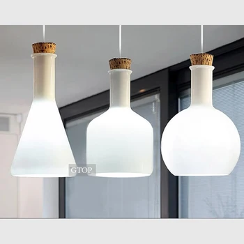 Sodobno minimalistično belega stekla sam glavo lestenec, Nordijska ustvarjalne steklenica design lesa jedilnico dekoracijo E27 LED osvetlitev 0