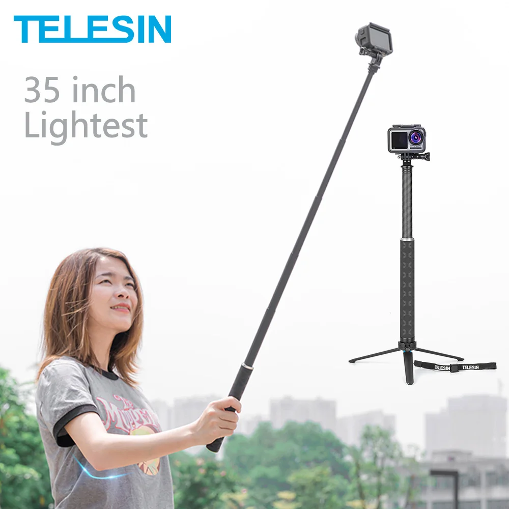 TELESIN 35 palca Ogljikovih Vlaken Najlažji Selfie Stick + Aluminijeve Zlitine Stojalo Za GoPro Hero 5 6 7 8 Za Osmo delovanje Fotoaparata Acc 1