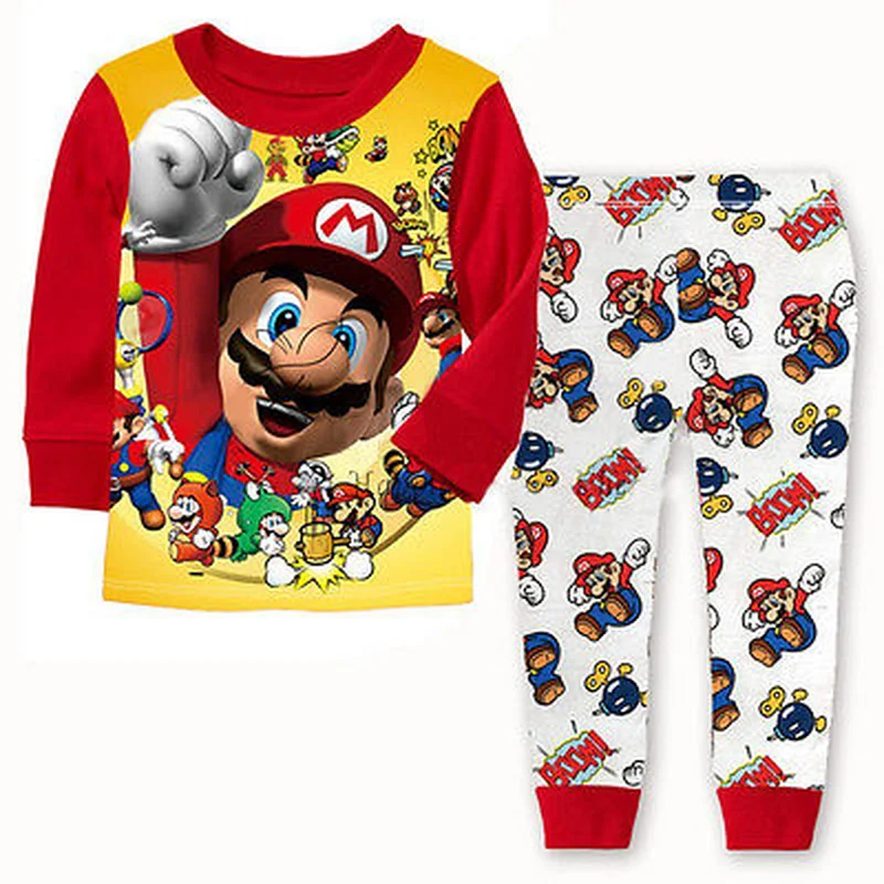 Malčka Baby Boy 2PCS Oblačila, ki Super Mario Tiskanja Bebe Dolg Rokav Vrhovi Hlače Sleepwear More Pižamo Set 1-7Y 3