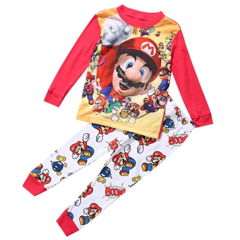 Malčka Baby Boy 2PCS Oblačila, ki Super Mario Tiskanja Bebe Dolg Rokav Vrhovi Hlače Sleepwear More Pižamo Set 1-7Y 1