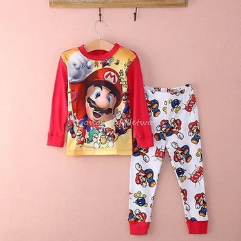 Malčka Baby Boy 2PCS Oblačila, ki Super Mario Tiskanja Bebe Dolg Rokav Vrhovi Hlače Sleepwear More Pižamo Set 1-7Y 4