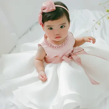 Moja Deklica Otroka 1 Leto, Rojstni Dan Obleko Newborn Baby Dekle Krst Otroci Obleke Princess Biseri Dekoracijo Dekliška Oblačila 3