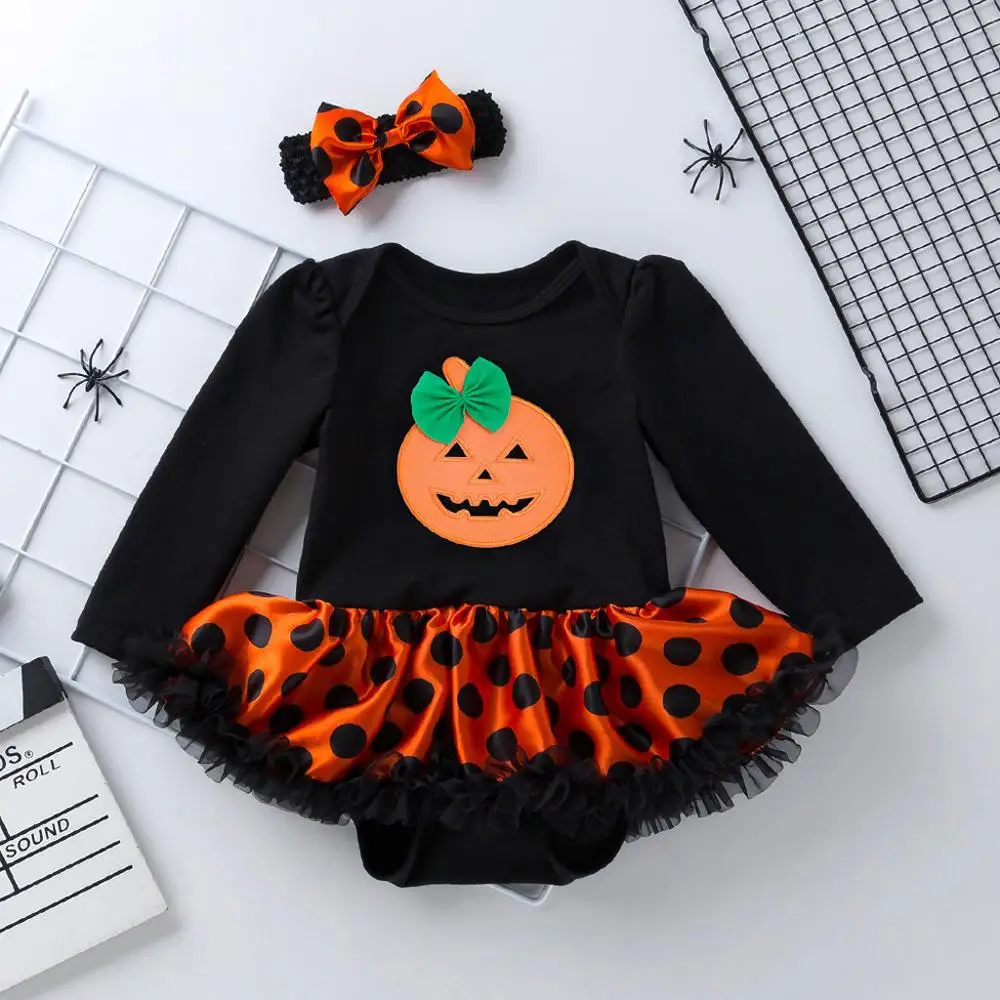 Halloween Baby Dekle Oblačila Za Dojenčka Romper Bombaž Dolg Rokav Malčka Bučna Jumpsuit Tutu Romper Obleka Za Halloween Kostumi 2
