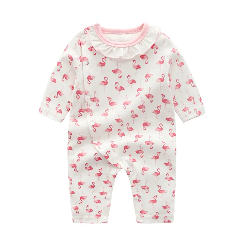 Flamingo Vzorec Dolg Rokav Bombaža, Za Malčke Newborn Baby Dekle, Igralne Obleke Jeseni Dekleta Jumpsuit Obleke Obleke 5