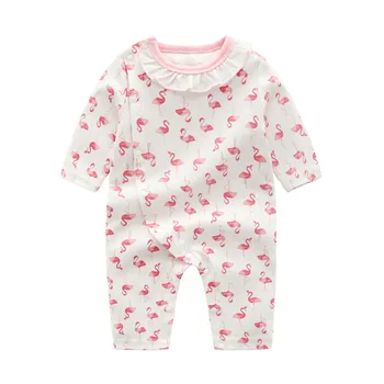 Flamingo Vzorec Dolg Rokav Bombaža, Za Malčke Newborn Baby Dekle, Igralne Obleke Jeseni Dekleta Jumpsuit Obleke Obleke 5