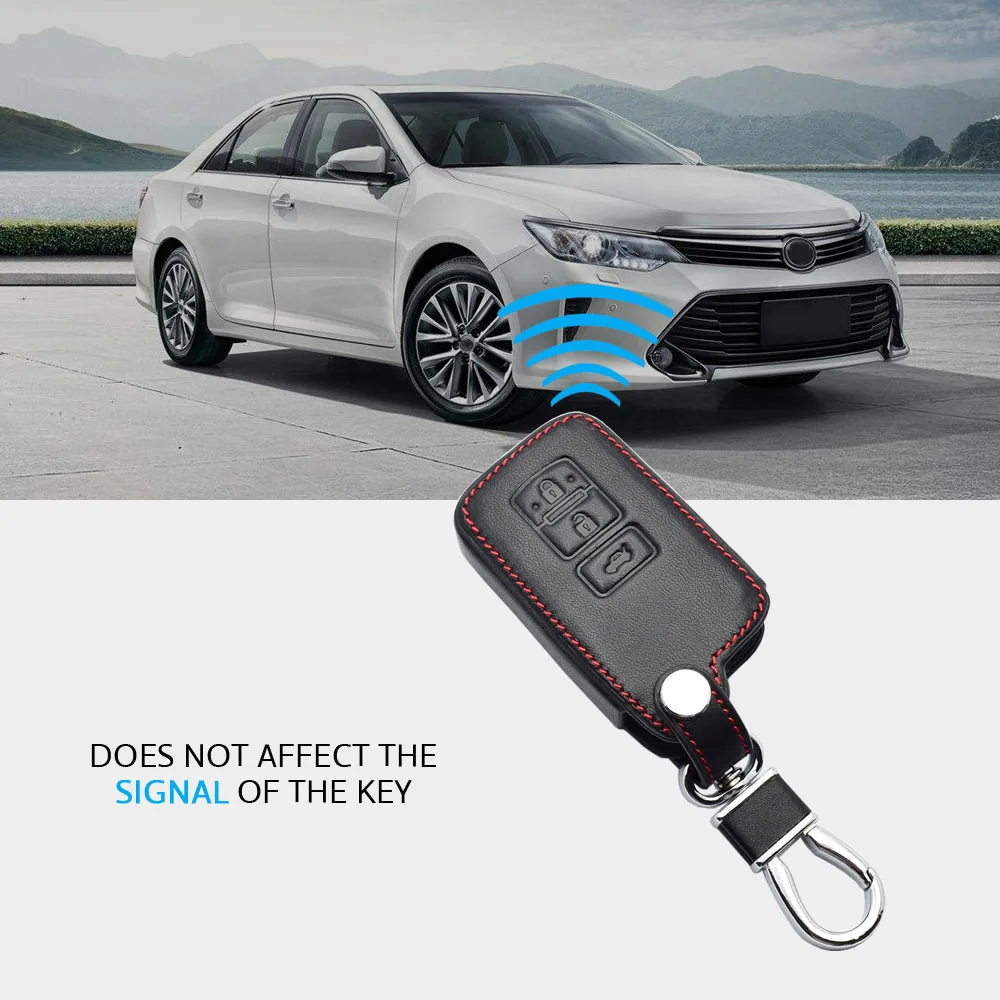 Usnje Avto Ključ Primeru Za Toyota Camry 2012 2.5 proti 2.5 g 2.5 s 3 Gumbi, Smart Remote Fob Kritje Keychain Zaščitnik Vrečko Auto Accessory 5