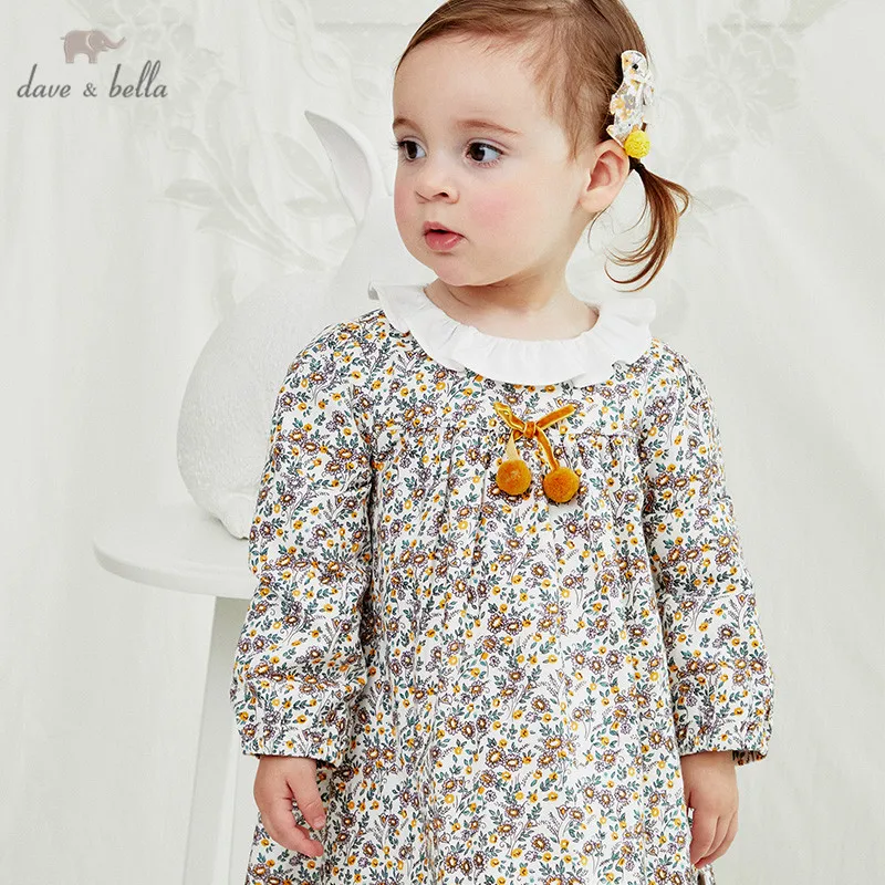 DBM14958-2 dave bella jeseni baby dekle srčkan cvjetnim tiskanja zadrgo obleko otroci in modnih stranka obleko otroci dojenčka lolita obleko 4