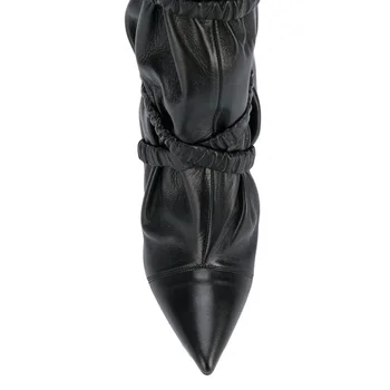 Karinluna Visoko Kakovost blagovne Znamke Design ženske čevlje Konicami Prstov Naguban Tankih Visokih Petah Slip-On Ženski Škorenjčki 0