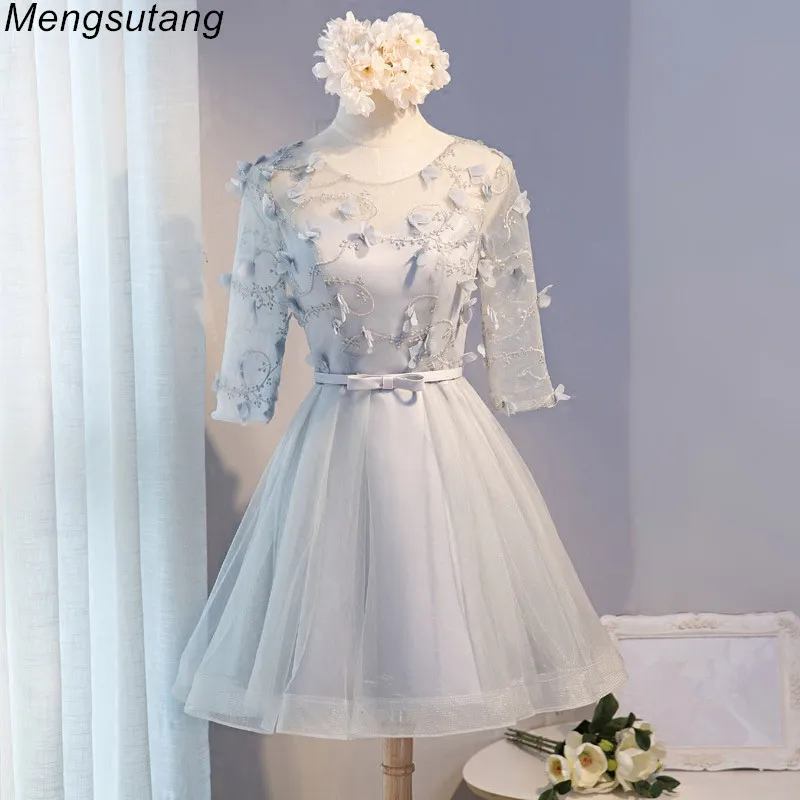 Haljo de soiree 2019 kratek siva A-Line čipke s cvetjem večerno obleko vestido de festa prom obleke stranka obleke, 3 barve 4