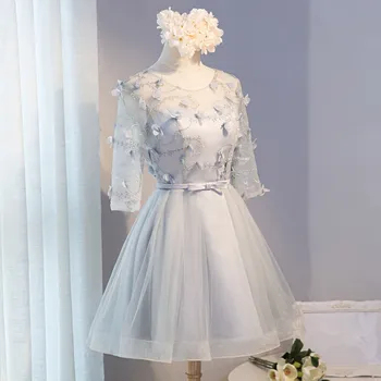 Haljo de soiree 2019 kratek siva A-Line čipke s cvetjem večerno obleko vestido de festa prom obleke stranka obleke, 3 barve 1