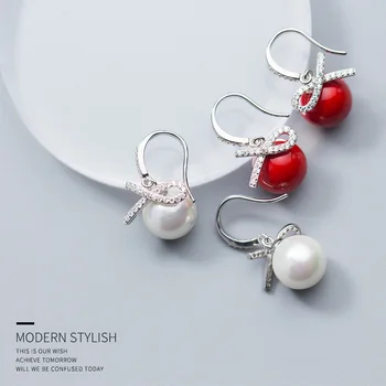 S925 srebrni lok ženske korejski edition uhani nastavite s diamond 2020New rdeče in belo lupino pearl sintetičnih Pearl uhan 1