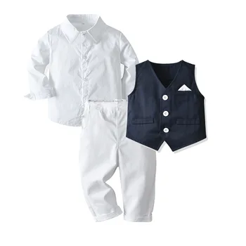 2020 Novo Modno Otroško Oblačila Baby Obleko 3Pcs/Set Otroci Baby Fantje Poslovna Obleka Solid Majica+Telovnik+Hlače Set Za Fante Starost 1-6 4