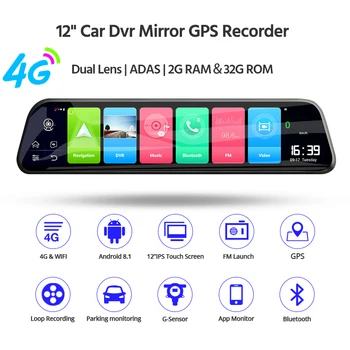 E-ACE D14 Avto Dvr 12 Inch 4G Android Vzvratno Ogledalo GPS Navigacija Ogledalo dvr Avto Kamera Dash Cam FHD 1080P Samodejna Registrar 4