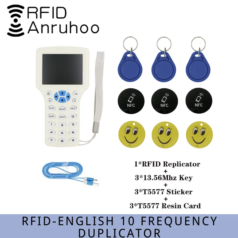 Angleški Ročni RFID Duplicator 125Khz T5577 Bralec NFC Pametni Čip IC/ID Kartico Pisatelj 13.56 Mhz TEKOČINE za Šifriranje Krekinga kopirni stroj 3