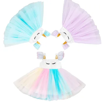 Otroci Baby Dekle Obleko 2020 Poletje Dekle Kostum Rainbow Unicorn Princess Oblačenja Otrok Rojstni Dan Pustni Kostum Dekle Obleko 1