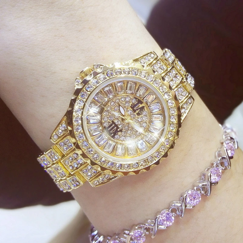 Luksuzni Zlato Ženske Ure Quartz Ure Dame Oblačenja Diamond Watch Dekle Zapestnica Ure Orologio Donna relojes par mujer 3