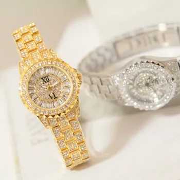 Luksuzni Zlato Ženske Ure Quartz Ure Dame Oblačenja Diamond Watch Dekle Zapestnica Ure Orologio Donna relojes par mujer 5