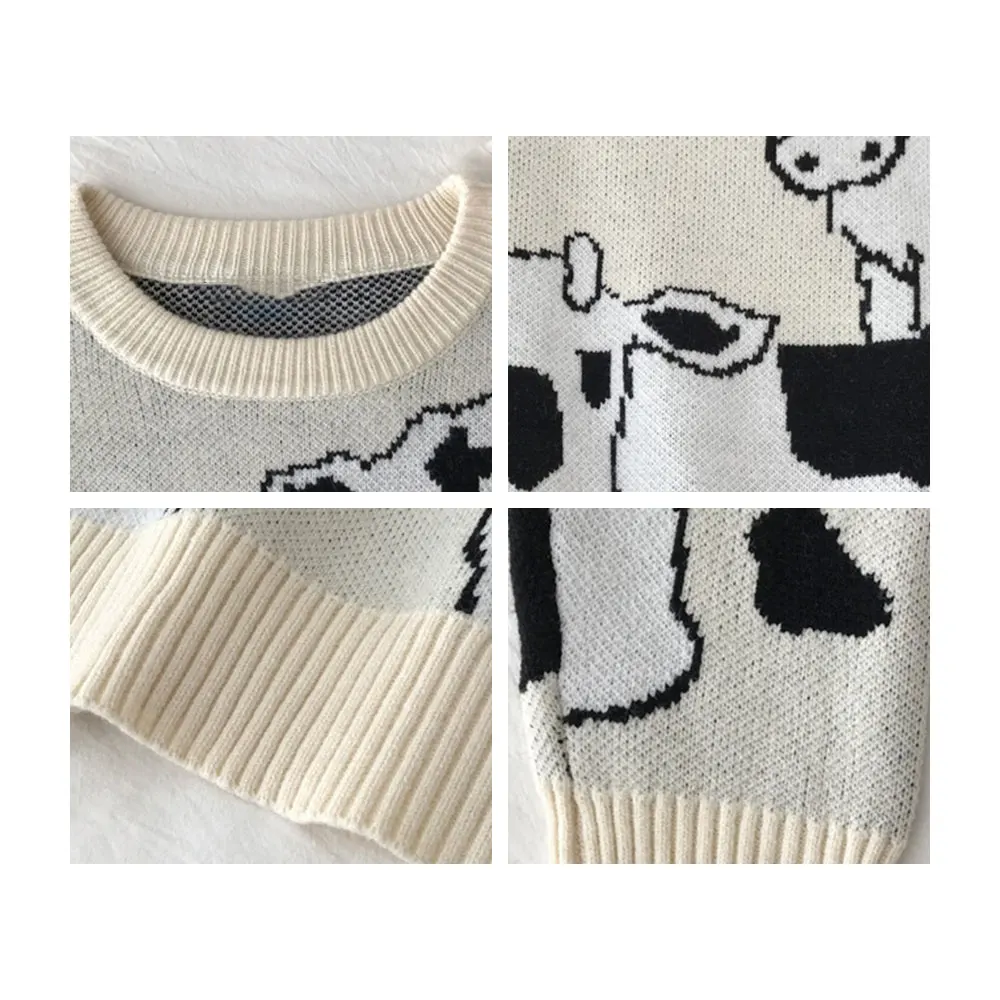 Vintage Priložnostne Svoboden Leni Krava Pulover Ženske korejski Harajuku ženski pulover Japonski Kawaii Srčkan Ulzzang Oblačila Za Ženske 3