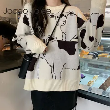 Vintage Priložnostne Svoboden Leni Krava Pulover Ženske korejski Harajuku ženski pulover Japonski Kawaii Srčkan Ulzzang Oblačila Za Ženske 5