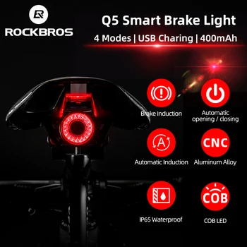 ROCKBROS Izposoja Smart Auto Zavora za Zaznavanje Svetlobe IPx6 vodoodporna LED Polnjenje Kolesarska Luč Kolo Zadnje Luči Opreme Q5 2