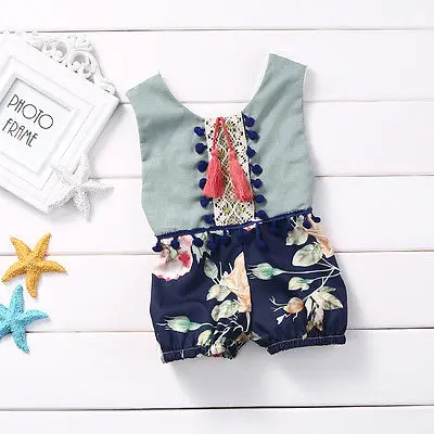 Srčkan Novorojenčka Otroci Baby Dekle Brez Rokavov Bombaž Cvetlični Jumpsuit Romper Obleke Oblačila 2